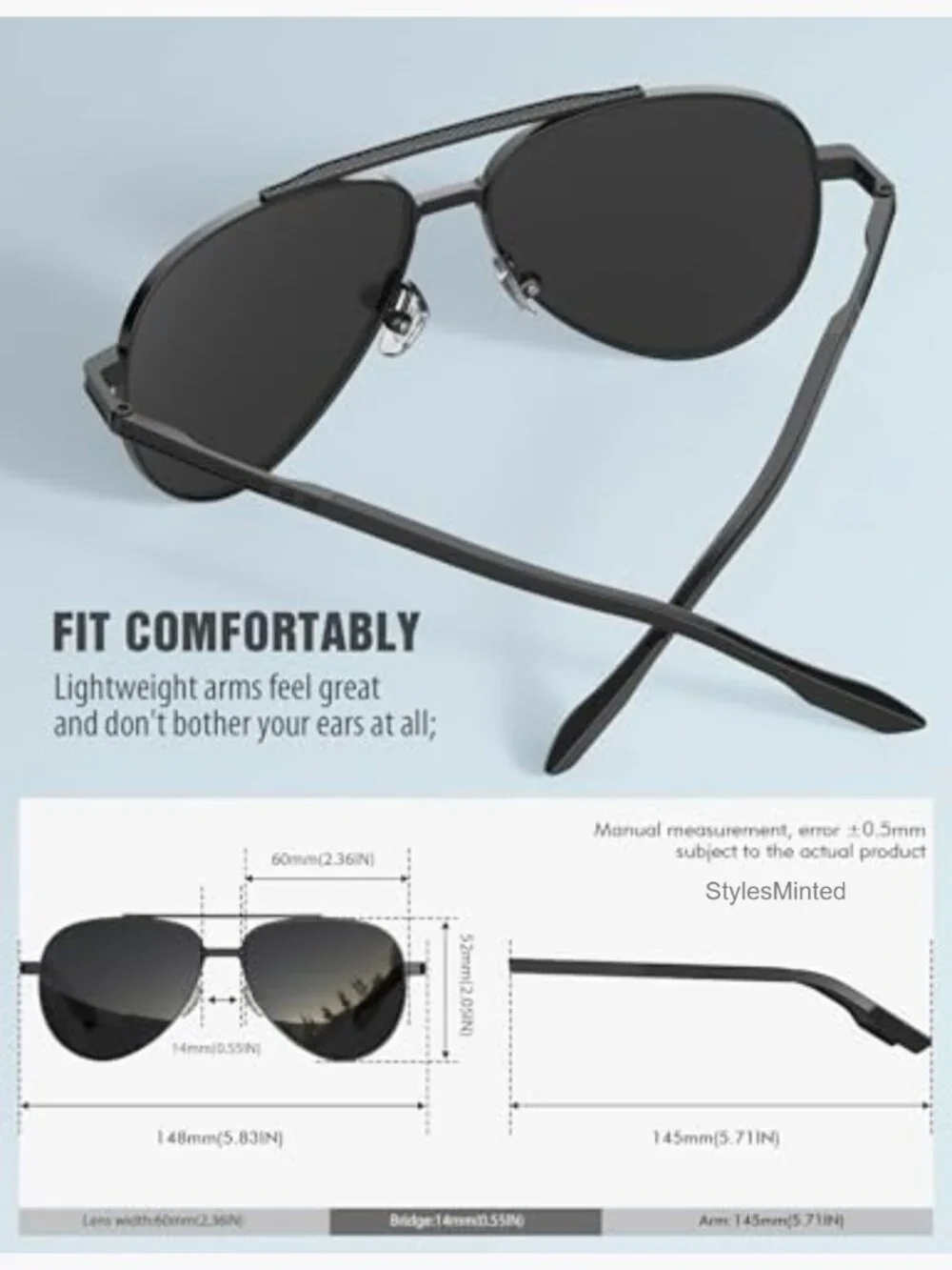 Trendy Aviator Sunglasses Polarized UV400 Metal Frame Driving Retro 60mm